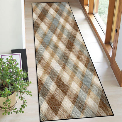 Runner Rug Washable 2x6 White Navy Blue Green Tartan Plaid Scottish Texture from Tartan Plaid Non-Slip Hallway Area Rug Indoor Outdoor Home Decor for Entryway Bathroom Kitchen Carpet Yoga Floor Mat