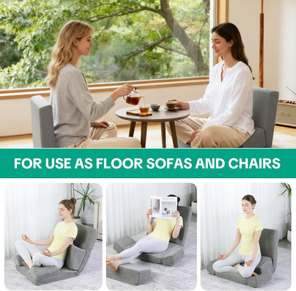 HOMBYS Pro Meditation Cushion Set with Adjustable Back Support, Large 3-in-1 Floor Sitting Chair for Yoga & Meditation, Extra Thick Yoga Pillows for Adults with Knee Support, Grey