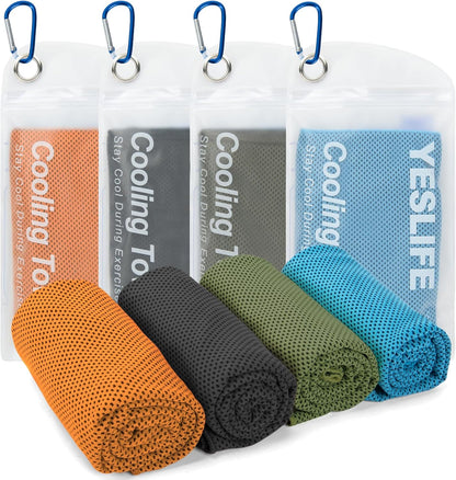 YESLIFE 4 Pack Cooling Towels 40"x12", Gym Towels for Men and Women, Soft Breathable Workout Towels for Yoga, Running, Sport, Workout, Camping, Fitness & More (Blue, Grey, Green, Pink)