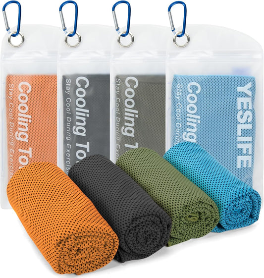 YESLIFE 4 Pack Cooling Towels 40"x12", Gym Towels for Men and Women, Soft Breathable Workout Towels for Yoga, Running, Sport, Workout, Camping, Fitness & More (Blue, Grey, Green, Pink)