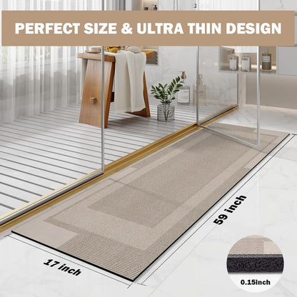YDKGL Non Slip Long Bath Mat Bathroom Runner, Rubber Backing Ultra Thin Bathroom Rugs Fit Under Door Quick Dry Super Absorbent Washable Bath Rug Shower Mat for Bathtub Sink Floor, Dark Gray 17"x47"