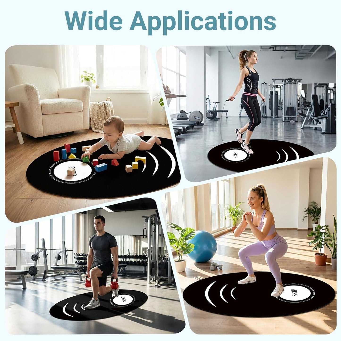 Jump Rope Mat and Jump Rope Set，35.4 x 55.1 inch High-Density Rubber Exercise Mat, Non-Slip and Shock-Absorbing, Suitable for Indoor and Outdoor Home Gym Workouts.