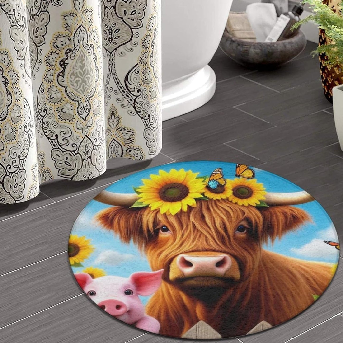 Soft Round Yoga Carpet, Office Chair Decor Round Mat for Carpet and Hardwood Floors Purple Butterfly