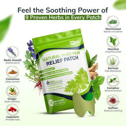 FLexiknee Warming Herbal Pain Patches for Knees w/ 12-Hour Extra Strength & Adhesion - Bone-on-Bone, Joint Ache, Muscle Soreness Support - 12 Heat Patches for Pain Relief for Knees, Back & Neck