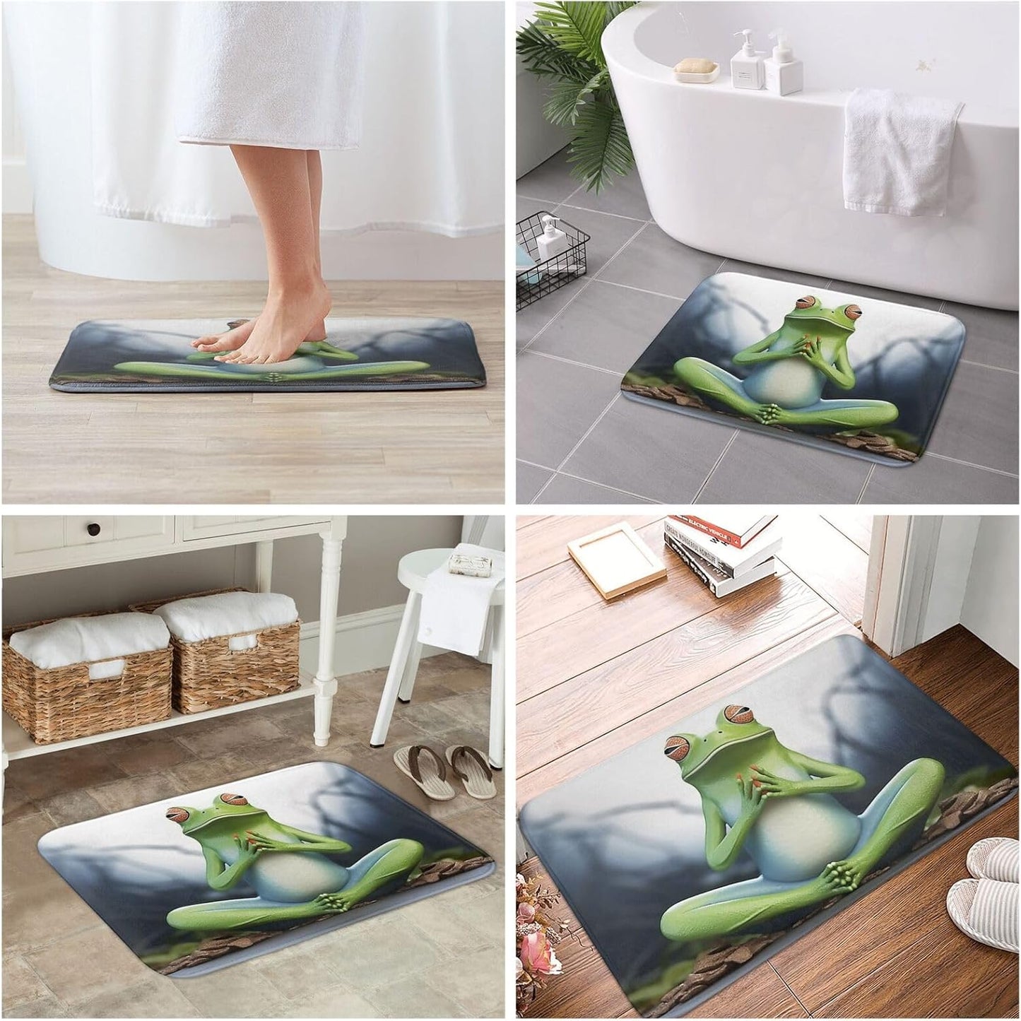 Outdoor Indoor Entrance Door Mat, Non-Slip Washable Welcome Mat Low Profile Floor Mat, Absorbent Flannel Bath Mats, Funny Yoga Frog Doormat for Entryway Rug 16 x 24 Inch