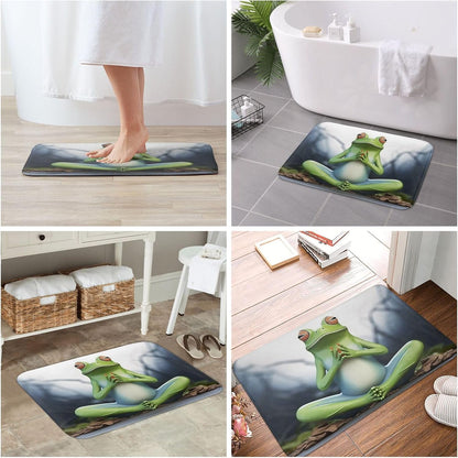 Outdoor Indoor Entrance Door Mat, Non-Slip Washable Welcome Mat Low Profile Floor Mat, Absorbent Flannel Bath Mats, Funny Yoga Frog Doormat for Entryway Rug 16 x 24 Inch