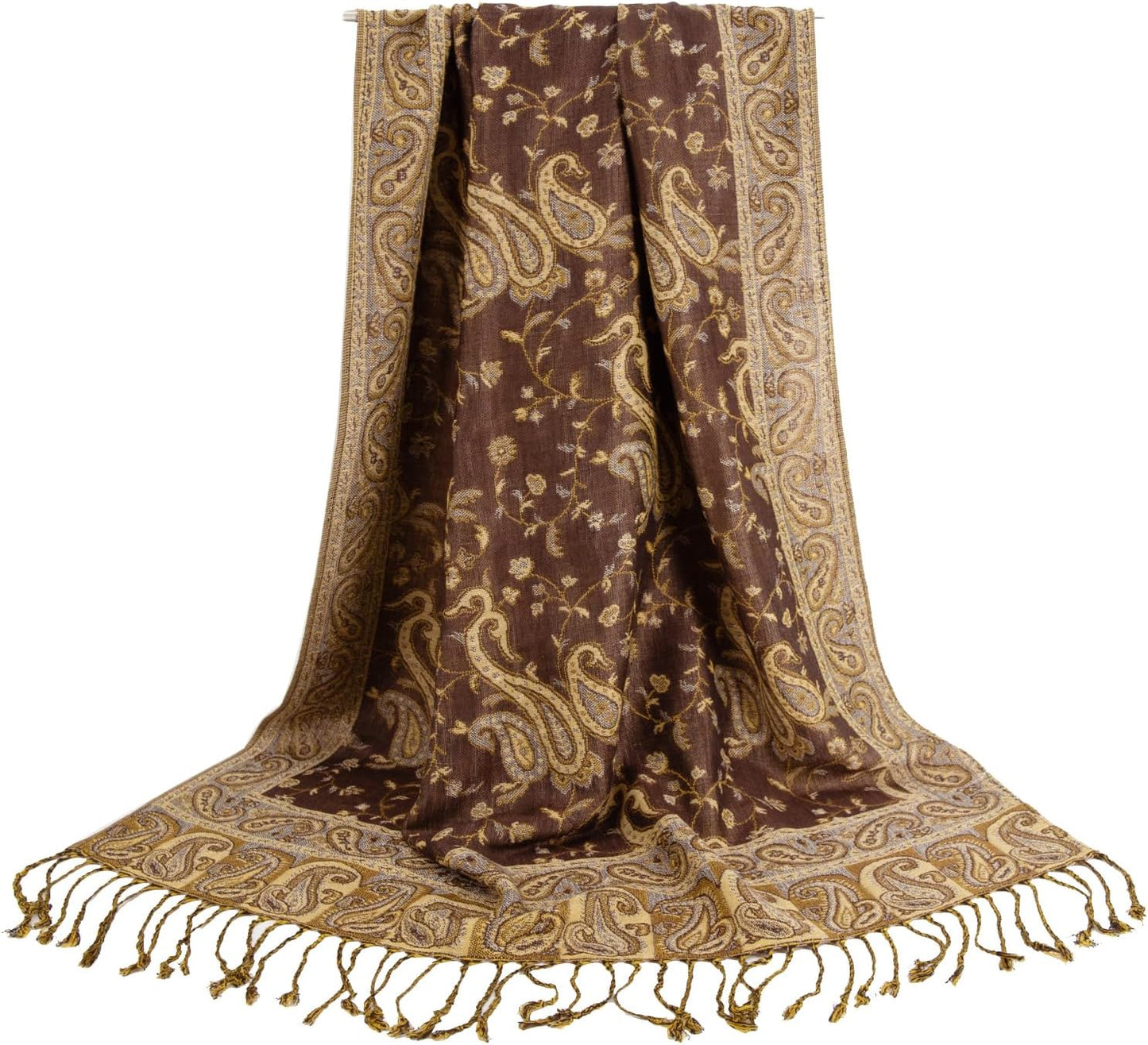 Ciormis Two Tone Silky Paisley Pashmina Shawl Scarf,Soft Women's Rave Jacquard Pashminas Wrap Scarves