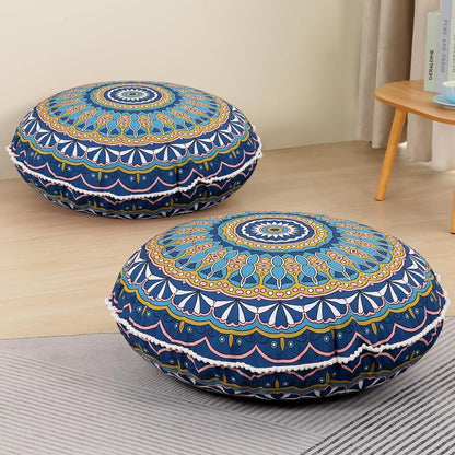 LOVMOC 32 Inch Round Floor Pillow for Adults, Large Thick Memory Foam Boho Mandala Meditation Floor Seating Cushion, Machine Washable for Living Room Outdoor Yoga Floor Sitting, Navy Blue