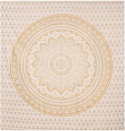 THE ART BOX Original Gold Tapestry Wall Hanging Mandala – Cotton Throw Tapestry – Boho Bedding White and Gold Medium Bedspread 54x60 Inches – Meditation & Yoga Rug Mat