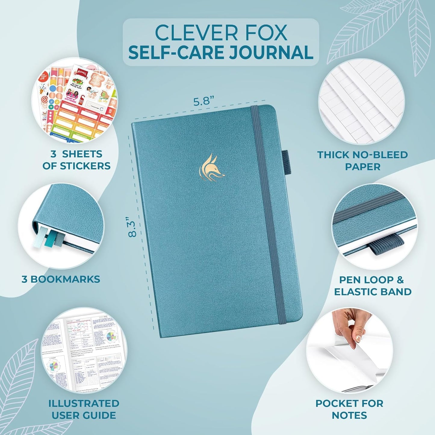 Clever Fox Self-Care Journal – Daily Reflection Notebook – Mental Health & Personal Development Planner, Meditation & Mood Log, A5 (Turquoise)