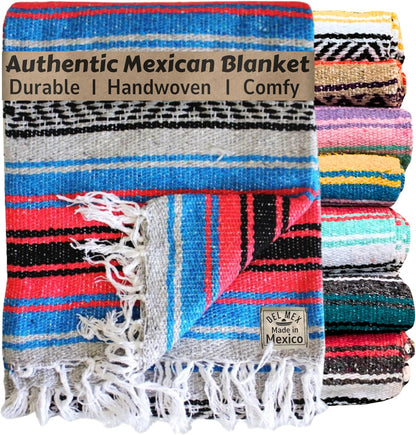 Del Mex Classic Mexican Blanket, Large Authentic Woven Falsa Throw (70"x50"), Artisan Southwest Décor for Beach, Yoga, Outdoors (Lavender)