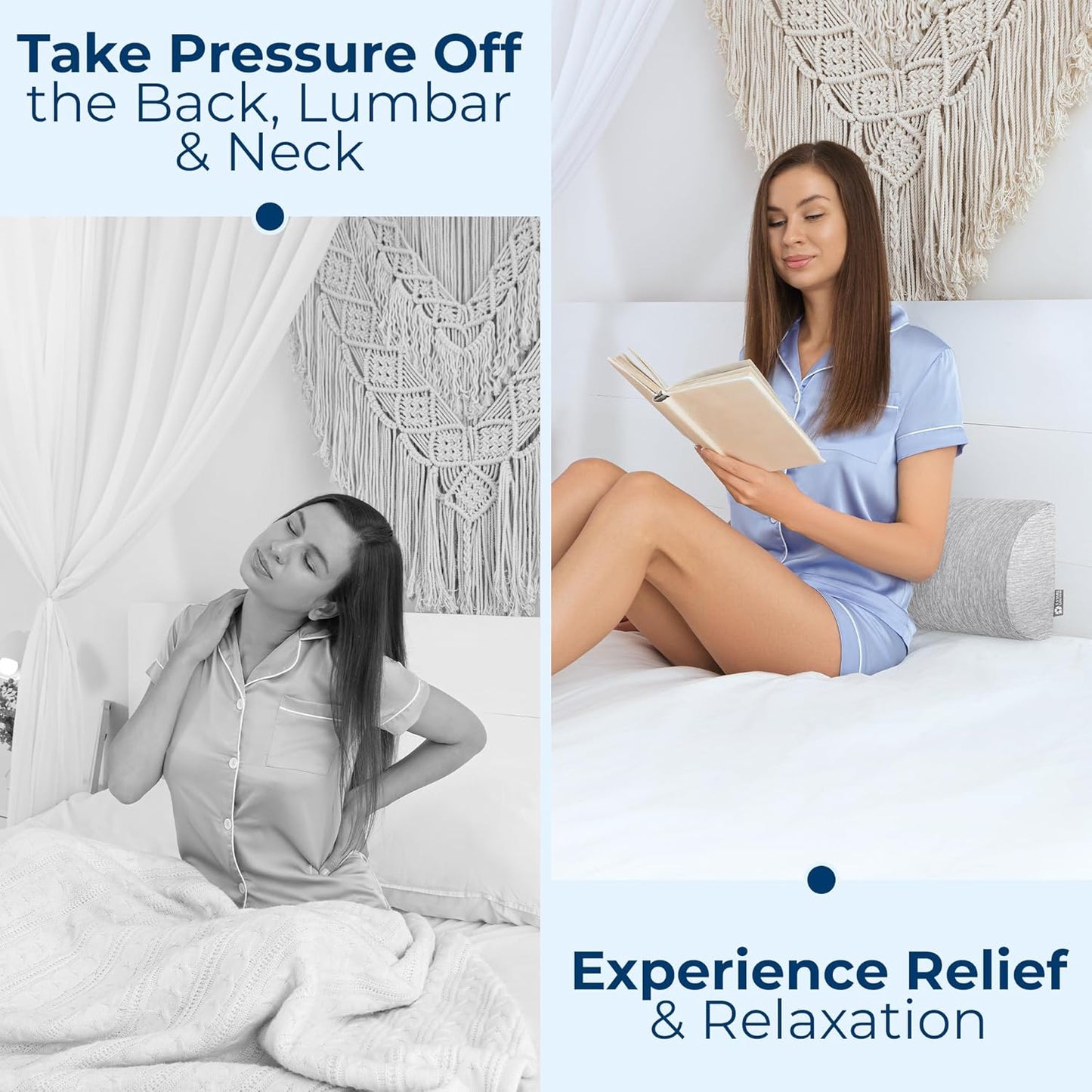 5 STARS UNITED Knee Pillow for Back Sleeping – Half Moon Bolster Pillow for Legs, Under Knee Pillow for Sleeping on Back, Memory Foam Leg Pillow for Back Pain, White