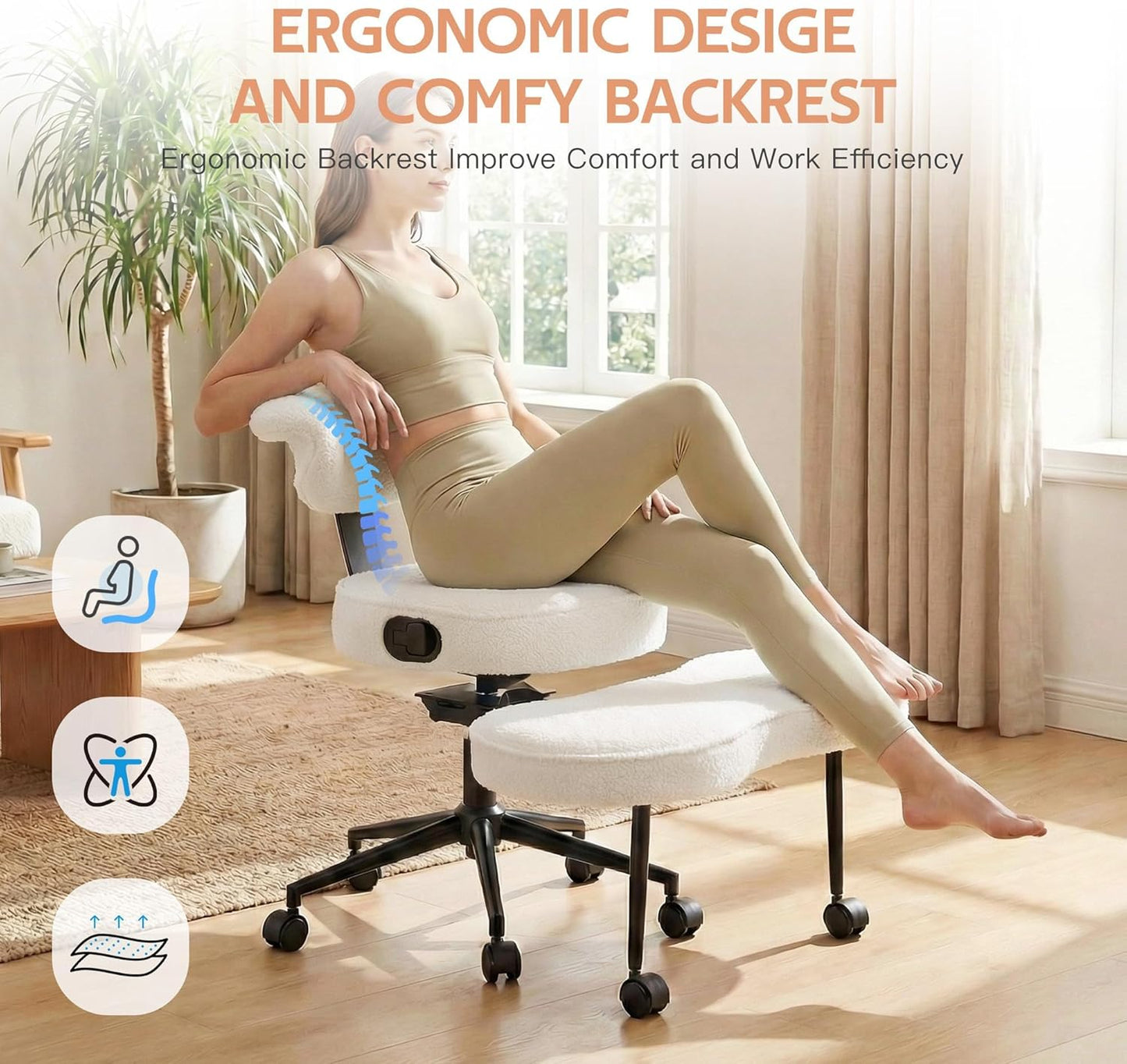 Garvee Ergonomic Cross Legged Office Chair with Lumbar Support, 360° Swivel Meditation Chair with Wheels - Adjustable Height for ADHD Desk & Yoga, Wide Criss Cross Chair, Kneeling Chair for Home, Pink