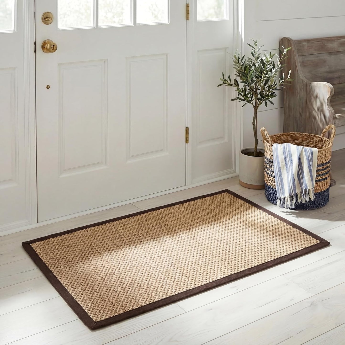 SAFAVIEH Area Rug 11x15 - Natural Fiber Collection - Large - Maize & Linen Color, Sisal, Woven Design with Border (NF141B) - Colors B