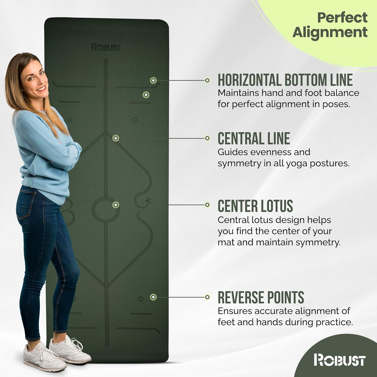 Robust Extra Thick Yoga Mat 1/4 & 1/3 & 2/5 Inch - Non Slip Exercise Mat with Alignment Lines, Carrying Strap, TPE Eco-Friendly Material for Knee Support, Sweat-Proof 72" x 24" for Women & Men