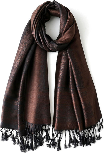Ciormis Two Tone Silky Paisley Pashmina Shawl Scarf,Soft Women's Rave Jacquard Pashminas Wrap Scarves