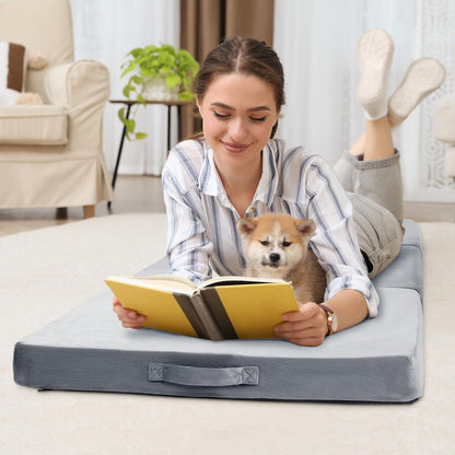 BALAPET Floor Lounger Pillow,Foldable Soft Memory Foam Floor Pillow Portable 3-Piece Folding Pillow with Handle,Suit for Meditation,Playing,Yoga,Reading,Sleeping(Dark Gray)