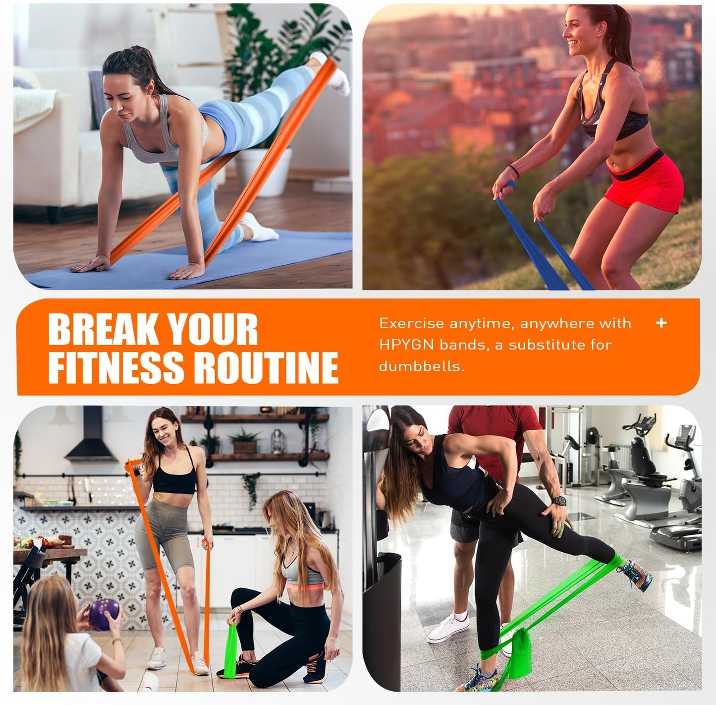 HPYGN 3 Levels Non-Latex Exercise Bands for Physical Therapy & Yoga, Professional Resistance Bands Set for Working Out, Strength Training, Pilates & Rehab, TPE Elastic Stretch Bands for Seniors, Women
