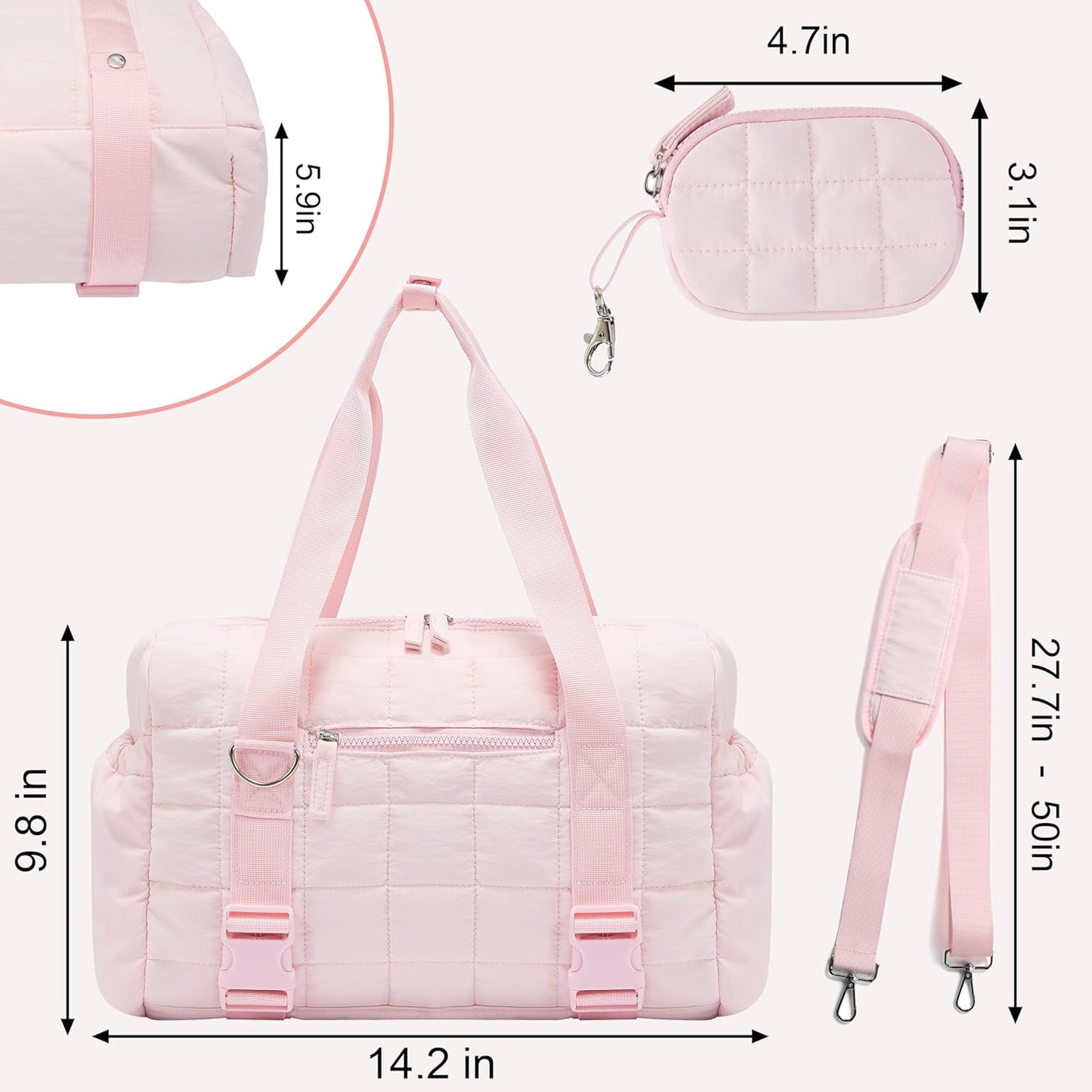 Small Gym Bag for Women, Puffy Sports Duffel Bag with Yoga Mat Holder, Gym Tote Bag with Wet Pocket & Coin Wallet, Carry on Bag for Workout Dance Pilates Ballet Swimming Travel