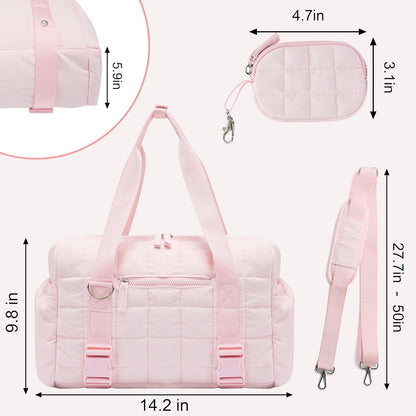 Small Gym Bag for Women, Puffy Sports Duffel Bag with Yoga Mat Holder, Gym Tote Bag with Wet Pocket & Coin Wallet, Carry on Bag for Workout Dance Pilates Ballet Swimming Travel