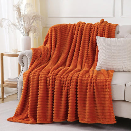 Khaki Throw Blanket for Couch Sofa 50x60 inches Striped Fleece Blankets Room Home Decor Lightweight Plush Soft Cozy Gifts for Women Mom Girls