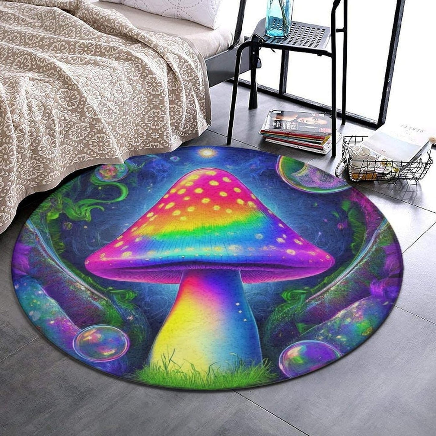 Home Decor Non Slip Kitchen Office Circle Rug, Machine Washable Modern Round Area Rug, Room Sofa Yoga Soft Round Carpet Purple Galaxy Trippy Space Astronaut Art, 36inch