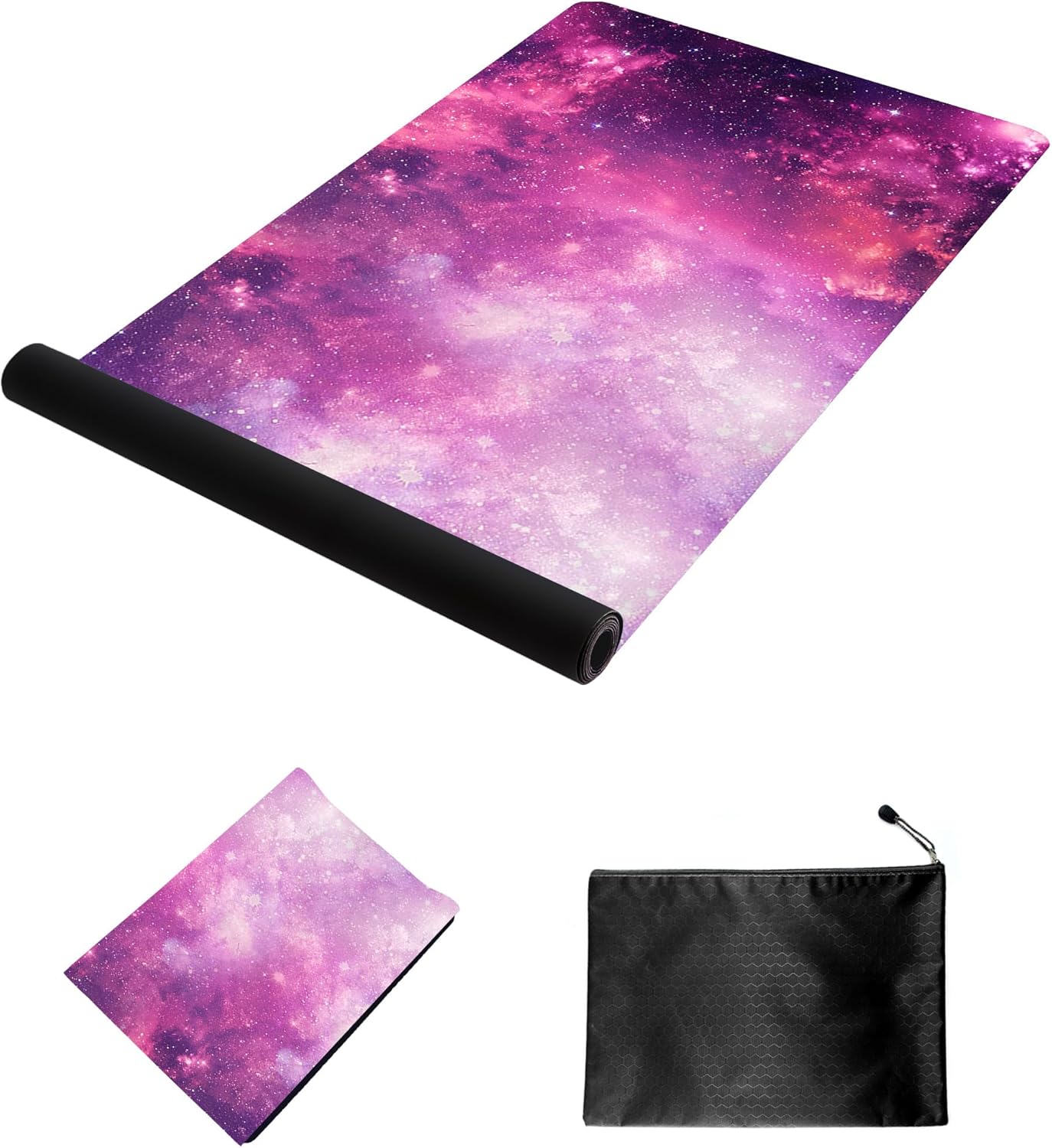 nuveti Printed Travel Yoga Mat-1/16 Inch Thick Non Slip Fitness Workout Mat with Carrying Bag, Foldable Lightweight Suede & Natural Rubber Yoga Mat for Yoga Pilates and Fitness 72" L x 24" W x 1.5mm