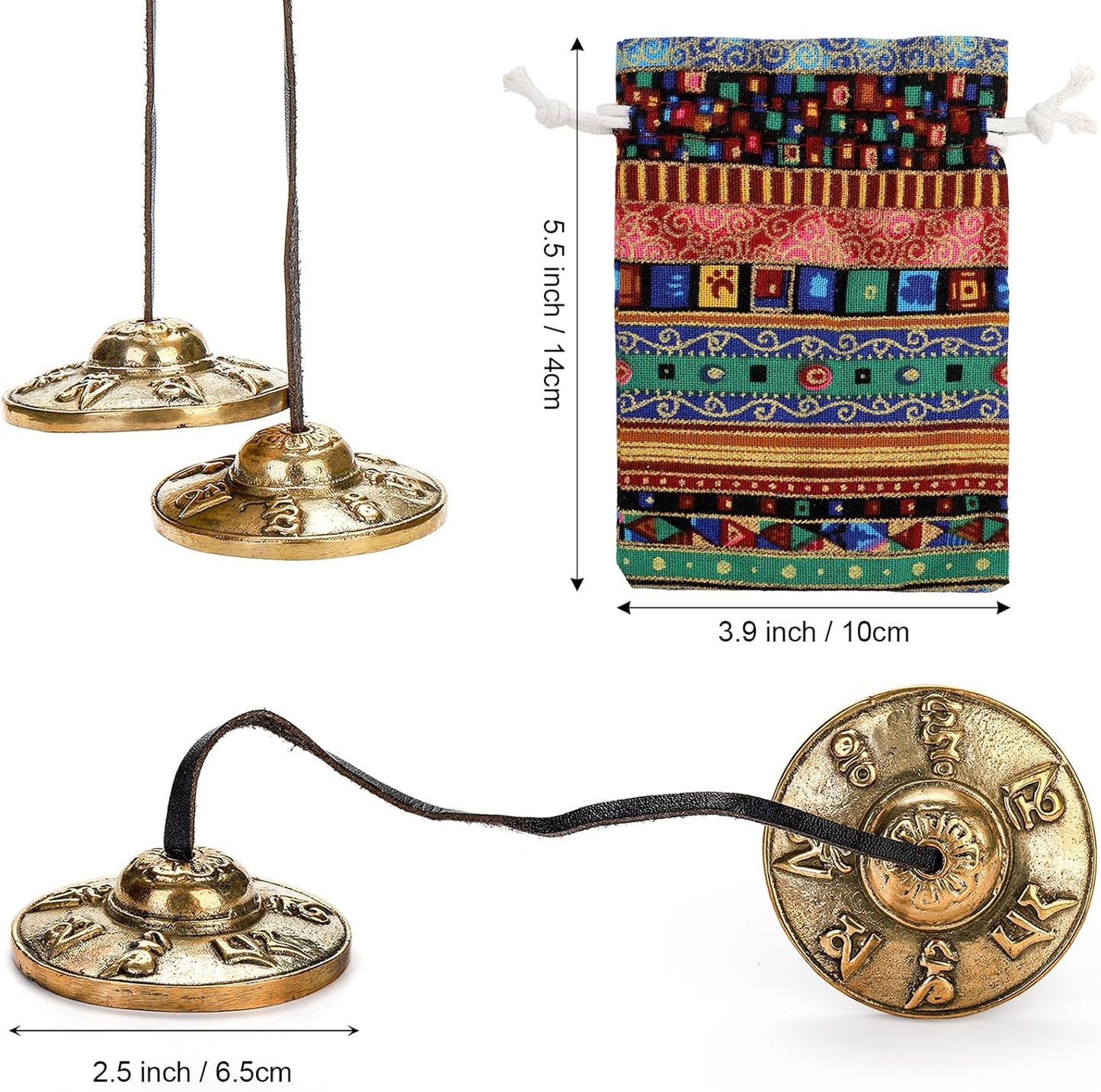 Foraineam Tingsha Cymbals Meditation Chime Bells, 2.5 Inch Brass Tibetan Tingsha Bells Relaxation Musical Instruments for Mindfulness, Chakra Healing, Stress Relief, Sound Awakening, Yoga Meditation