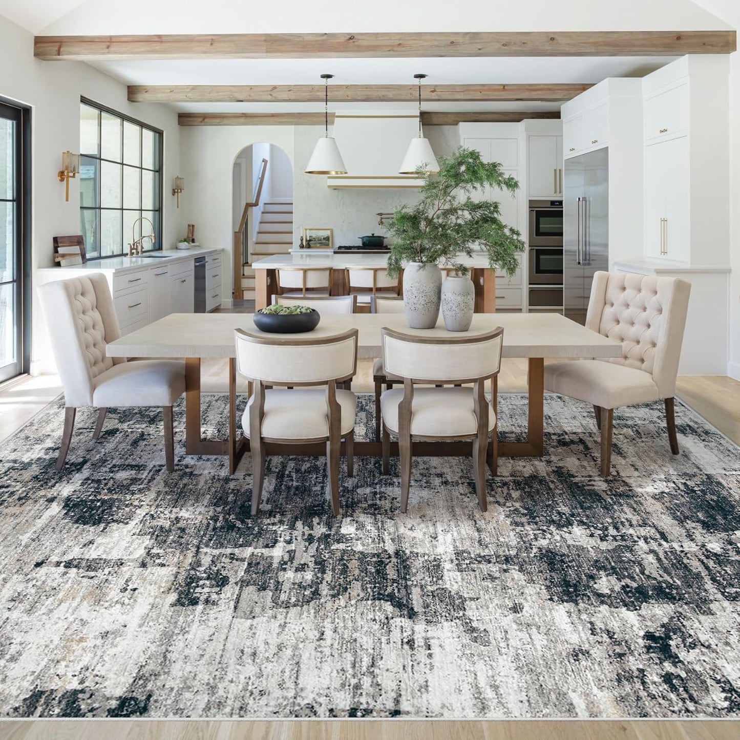 XLUEZ 8x10 Area Rugs for Living Room, Washable Modern Abstract Large Area Rug Neutral Soft Non Slip Kids Rug Stain Resistant Indoor Carpet for Bedroom Nursery Dining Children's Room(Blue, 8'x10')