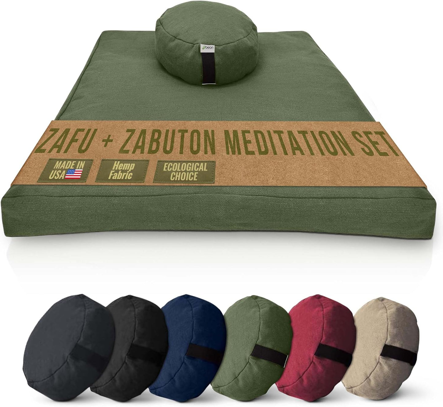 Meditation Cushion Mat Set HEMP - Large Oval Zafu Floor Pillow Organic Buckwheat Pillow + Cotton Filled HEMP Zabuton Prayer Pad - Meditation Pillow Yoga Knee Pad Made in USA - 18" Oval, NATURAL Hemp