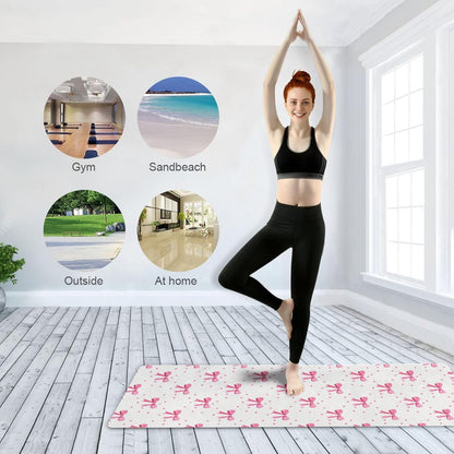 Pink Bows Yoga Mat, 71” x 26” Non-Slip Sports Yoga Mat with Storage Bag, for Indoor and Outdoor Fitness Exercise, Pilates