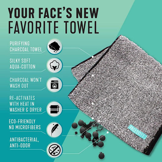 Facesoft Yoga Towel - Infused with Activated Charcoal to Detoxify and Sweat - Made with Eco-Friendly Aqua-Cotton Yarn - Biodegradable and Sustainable - All Ages