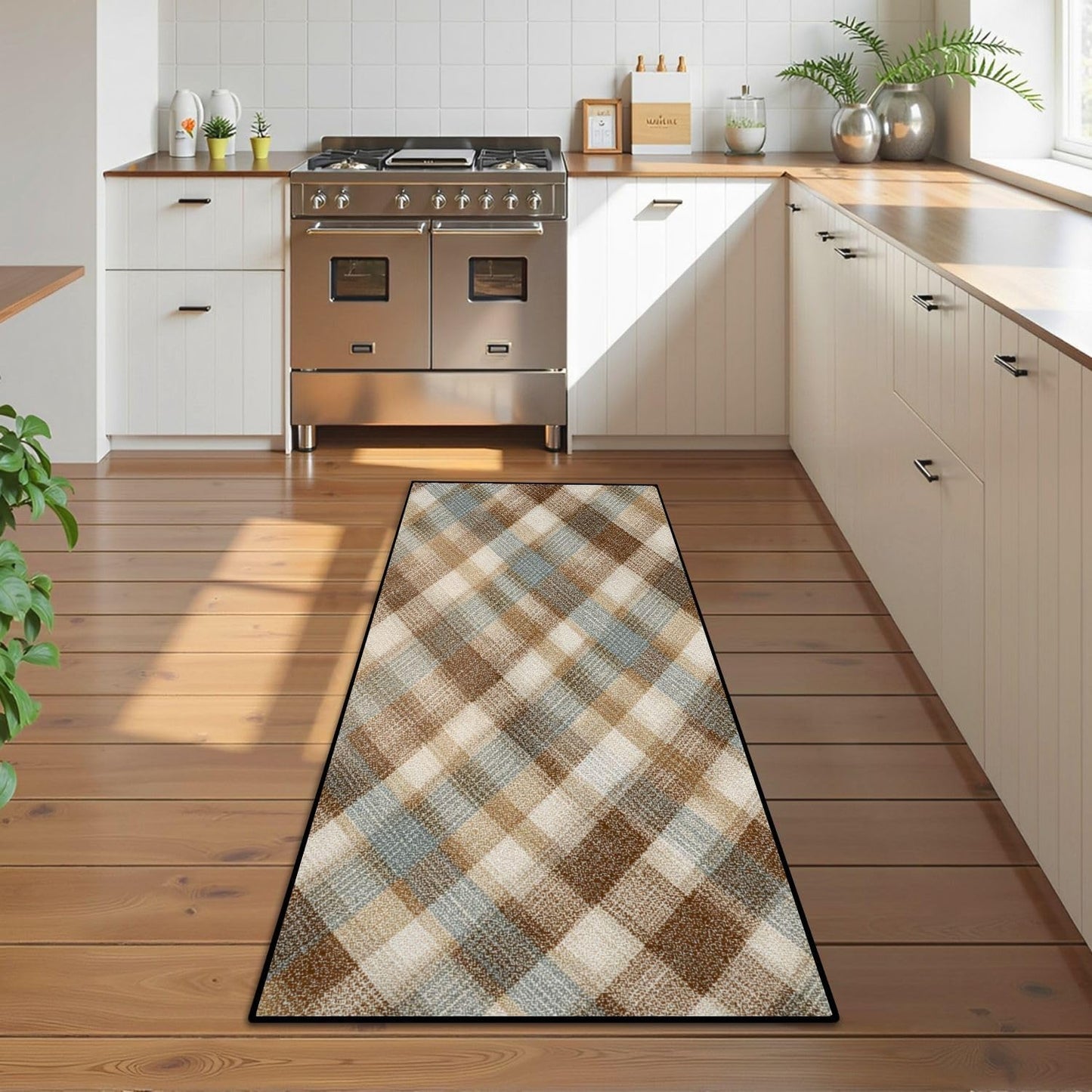 Runner Rug Washable 2x6 White Navy Blue Green Tartan Plaid Scottish Texture from Tartan Plaid Non-Slip Hallway Area Rug Indoor Outdoor Home Decor for Entryway Bathroom Kitchen Carpet Yoga Floor Mat