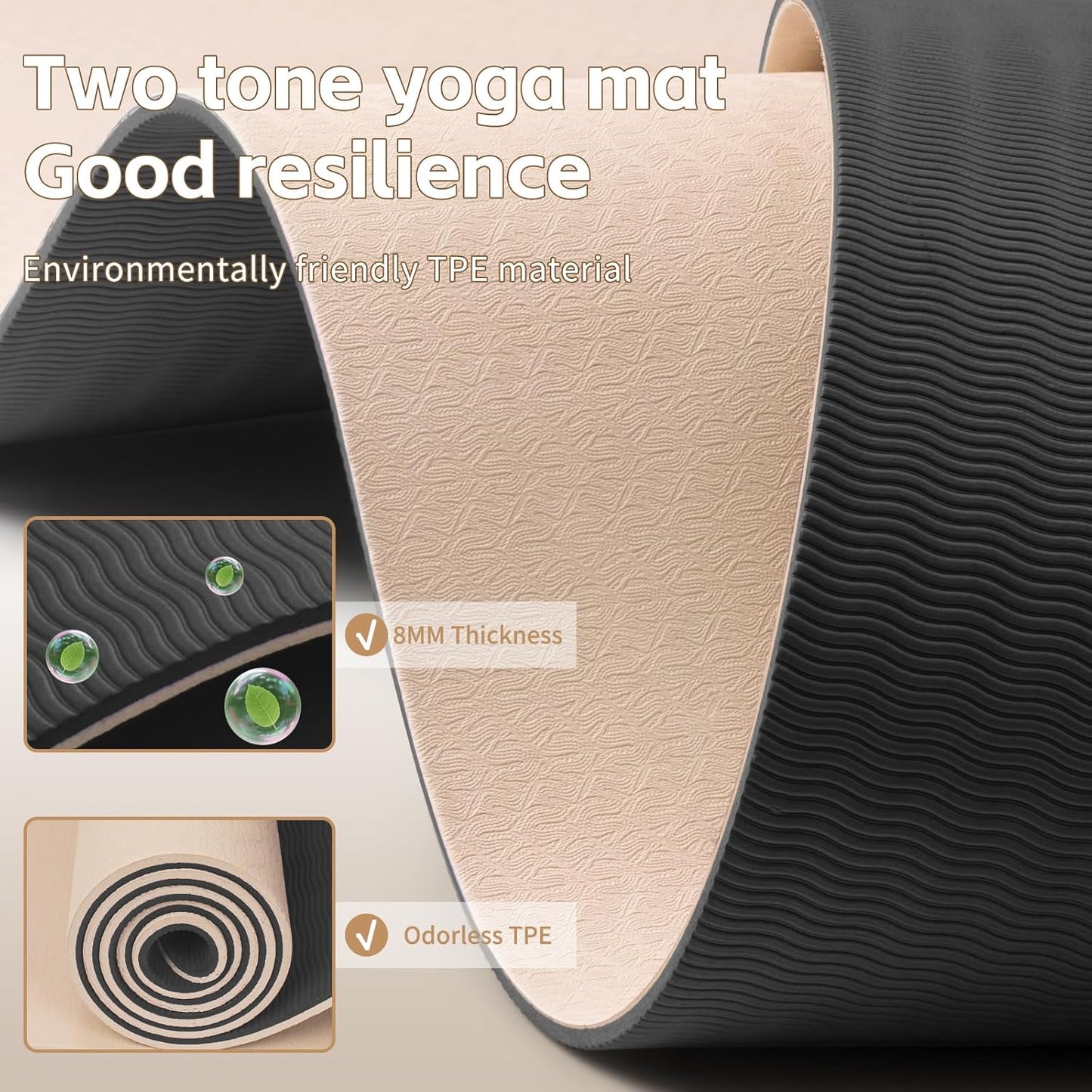 PAIDU Yoga Mat 8mm Super Thick TPE Fitness Mat | SGS Certified | Non-Slip, Odorless & Tear-Resistant | Unisex with Strap | for Yoga, Pilates, Meditation & Home Workouts