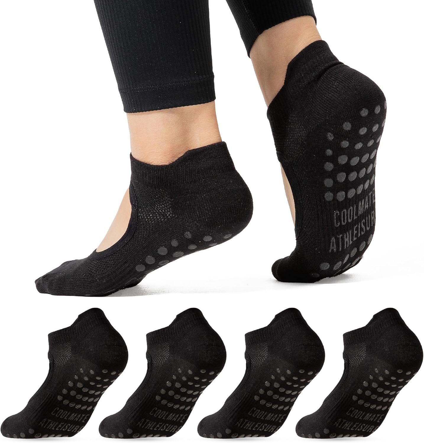 COOLMATE Pilates Socks with Grips for Women, Yoga Socks, Crew Non Slip Women for Barre, Pilates Gifts for Women - Colors A