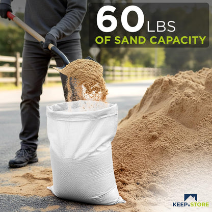 Heavy Duty Sand Bags Pack of 3, White Empty Sandbags with Built-In Ties, Woven Polypropylene UV Protection 1600 Hours, Fillable Sand Bags for Flood Control, Weight, 10x14 inches, 15 Pounds Volume