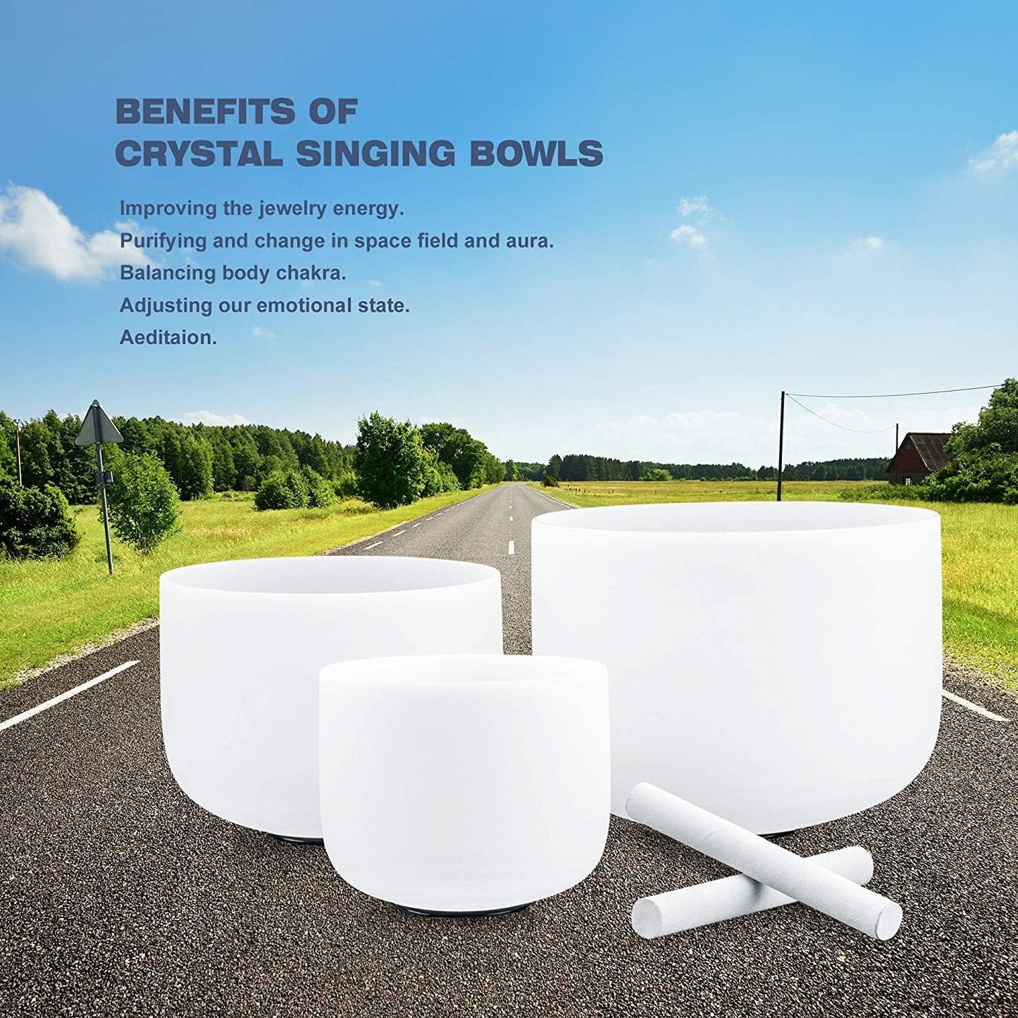 RYAN DVAN Crystal Singing Bowl Set of 3, 7"B 9"F 11"D with Case Suede Striker & O-Ring Sound Therapy for Yoga, Reiki, Chakra Healing Energy Tuning & Mindfulness Kit