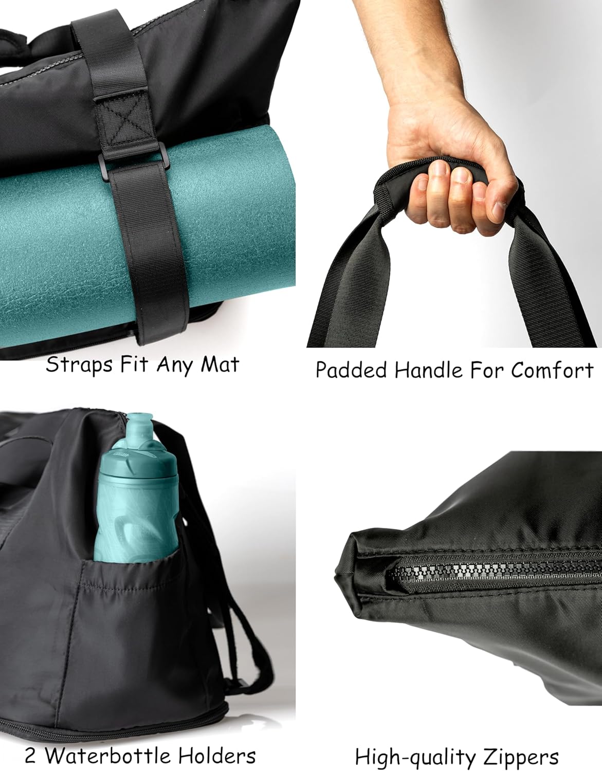 Yoga Mat Carrier: Extendable, Built-In Mat Straps & Laptop Pocket. Carry All Yoga Gym Work Accessories. Large Yoga Gym Tote Bag for Women & Men