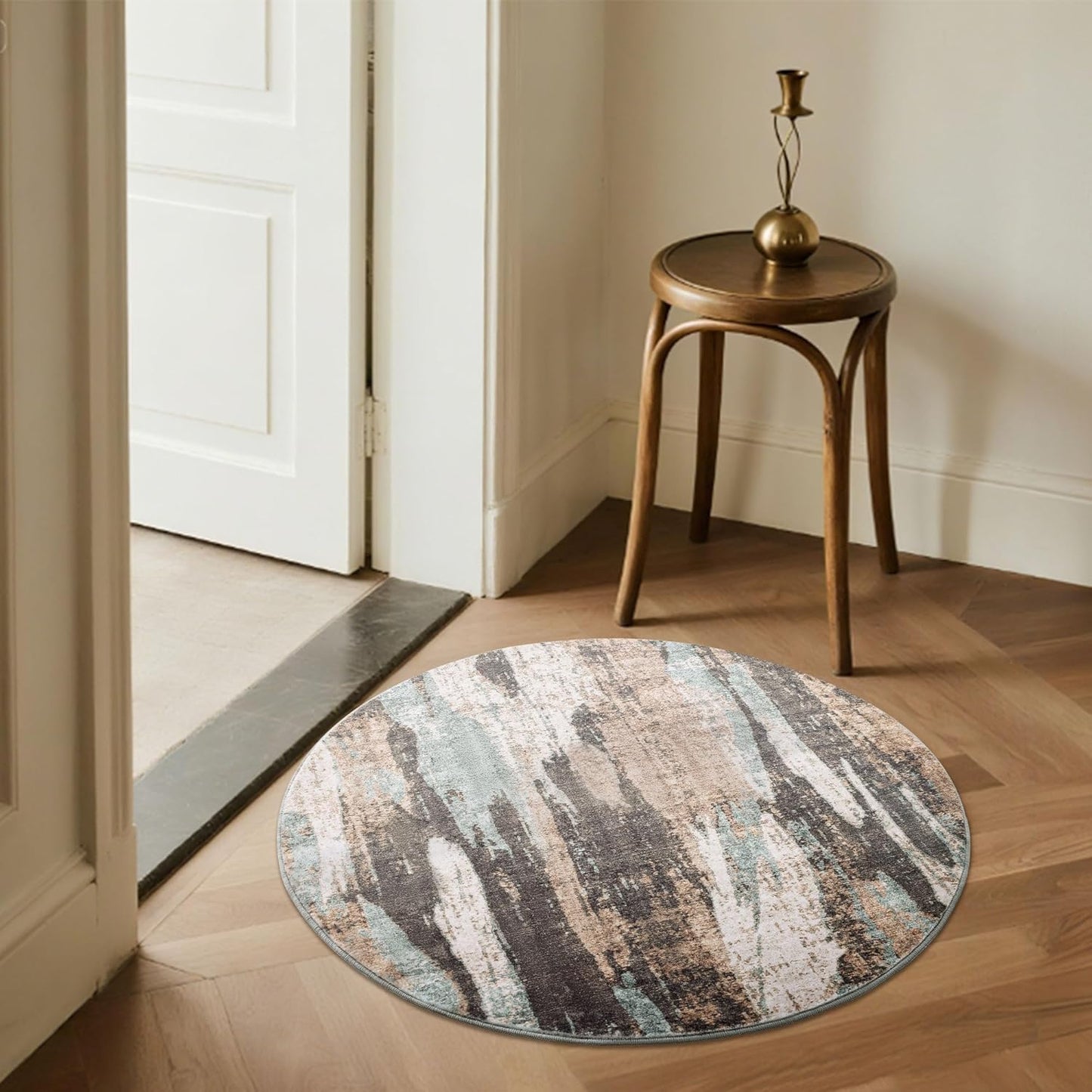 Carvapet 4ft Washable Round Rugs, Modern Abstract Circle Rug, Non Slip Rubber Backing Foldable Low Pile Carpet for Living Room Bedroom, 4ft Red/Orange Rug