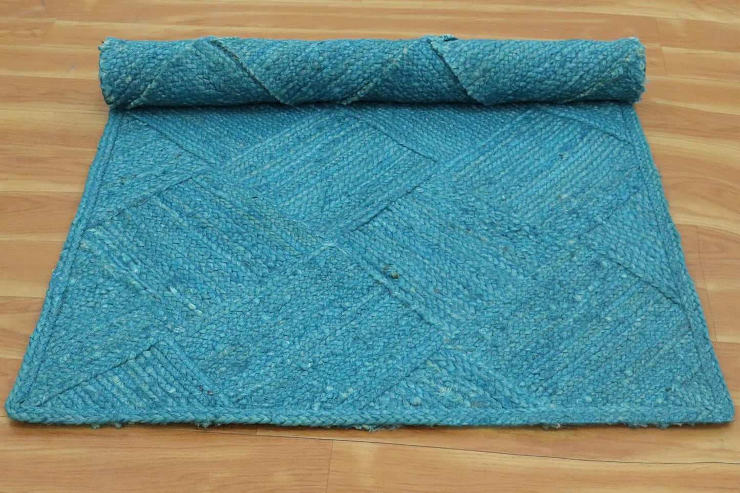 Hand Braided Jute 4 Ft Square Kilim Rug Flatweave Pink Geometric Pattern Jute Sisal Rug, Thick 0.27 Inch Indoor Outdoor Carpet for Kitchen, Bedside, Yoga Mat - Colors C