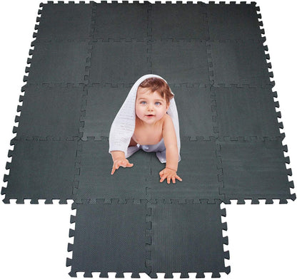 meiqicool Foam Play Mat Thick Soft EVA Interlocking Foam Floor Mats Children Yoga Exercise Multi Jigsaw Puzzle Blocking Board Kids Playmats Play Grey 18 Piece L
