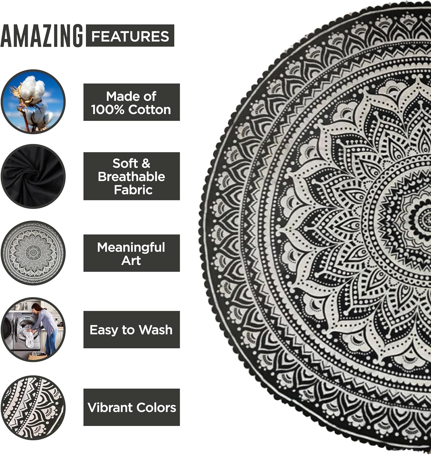 raajsee Purple Round Beach Tapestry Hippie/Boho Beach Blanket Mandala/Indian Cotton Throw - Round Tablecloth/Home Decor/Indie Rug Yoga Mat Meditation Picnic Rugs 127 CM / 50 INCHE Circle