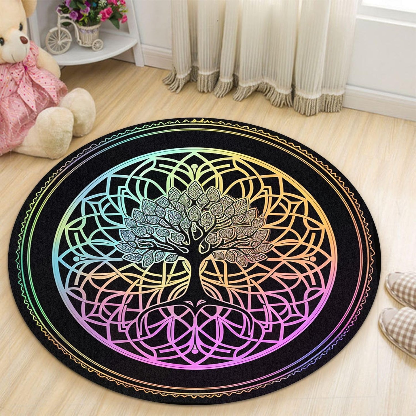 Chakra Round Area Rug, Non-Slip Meditation & Yoga Carpet for Living Room, Meditation Round Area Rugs, Modern Circular Bedroom Rug 57