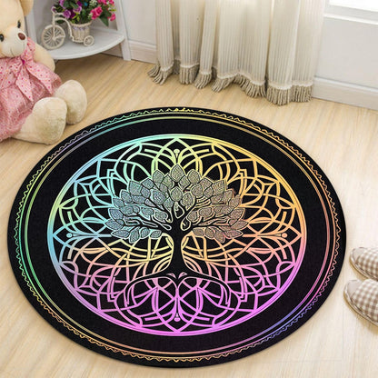 Chakra Round Area Rug, Non-Slip Meditation & Yoga Carpet for Living Room, Meditation Round Area Rugs, Modern Circular Bedroom Rug 57