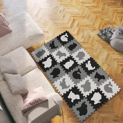 qqpp EVA Rubber 18 Tiles Interlocking Puzzle Foam Floor Mats - Baby Play Mat for Playing | Exercise Mat for Home Workout. White, Pink, Gray. QC-ACLb18N