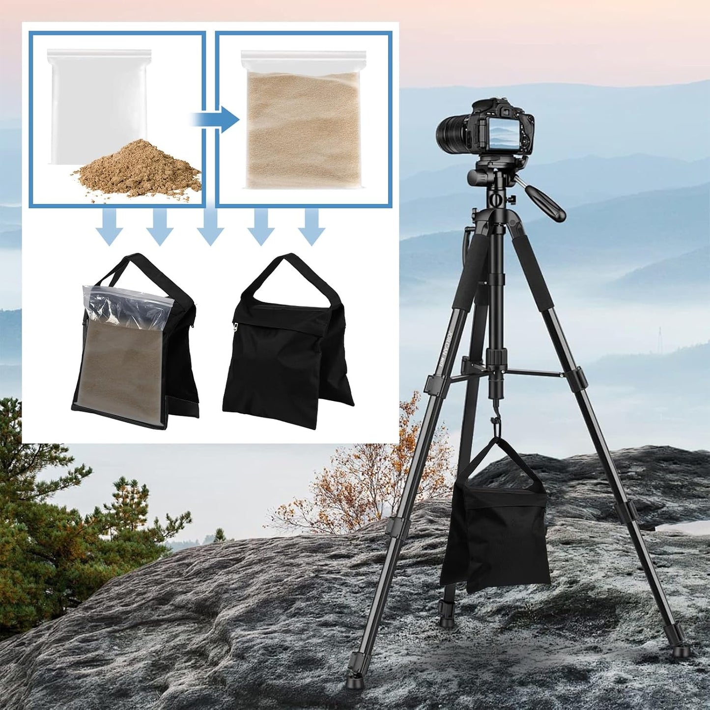 12 Pack Sandbags Weight Bags for Photography Equipments, Photography Sand Weight Bags, Heavy Duty Sandbags for Backdrop Stand, Outdoor Canopy, Photo Tripod,Pop up Tent, Umbrella Base (Black)
