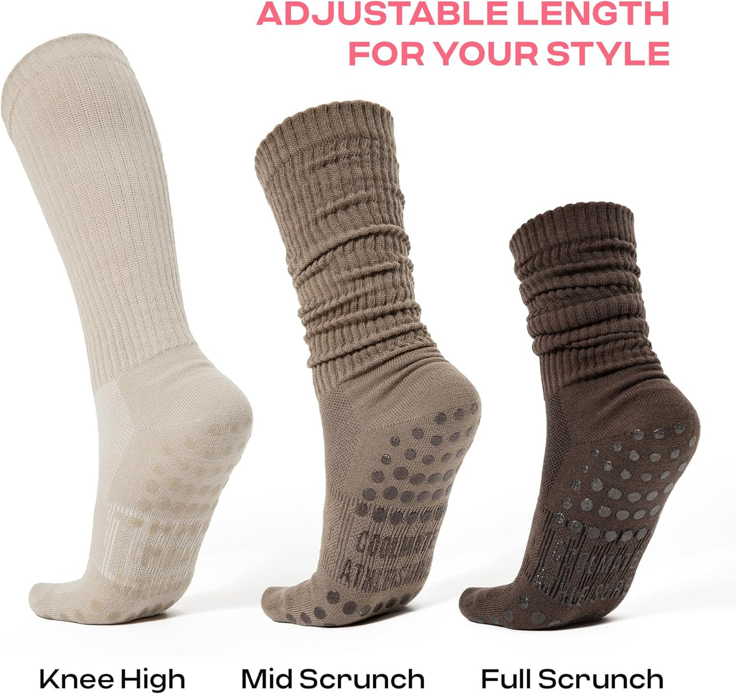 COOLMATE Pilates Socks with Grips for Women, Yoga Socks, Crew Non Slip Women for Barre, Pilates Gifts for Women - Colors B