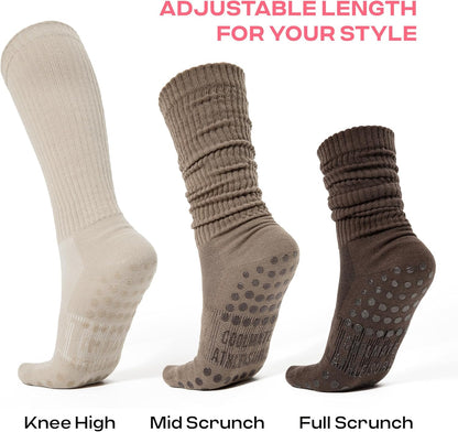 COOLMATE Pilates Socks with Grips for Women, Yoga Socks, Crew Non Slip Women for Barre, Pilates Gifts for Women - Colors B