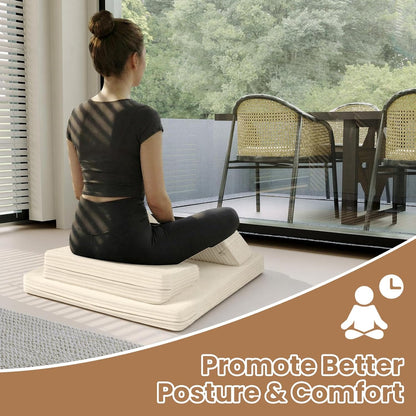 Meditation Cushion Set, Meditation Pillow for Sitting on Floor, Large Yoga Pillow with Knee Support, Washable Zafu Meditation Mat, 3 Shapes Floor Pillow for Adults, Dark Grey