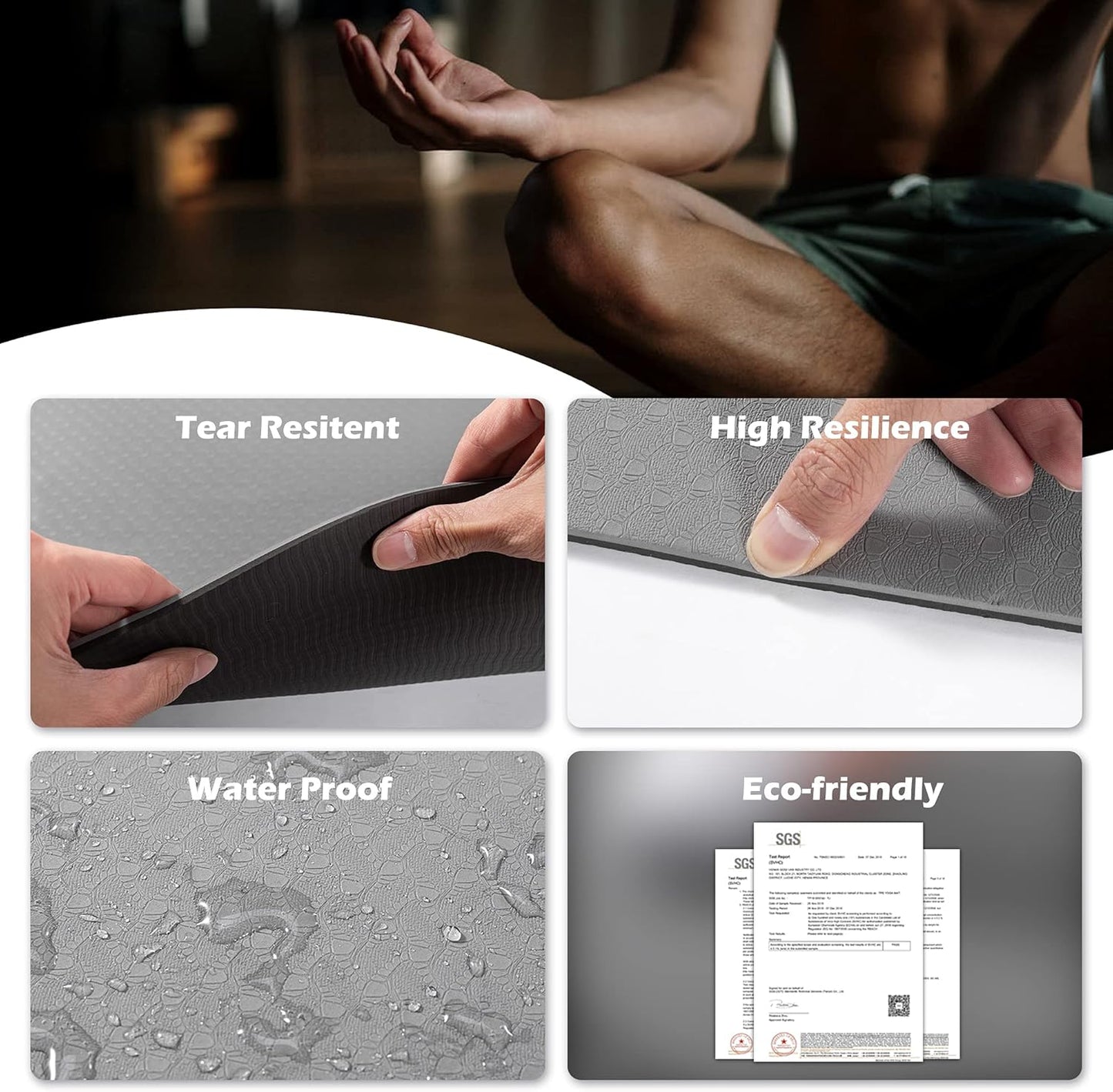 UMINEUX Large Yoga Mat for Men and Women 1/4 & 2/5 Inch Extra Thick TPE Fitness Mat for Home Gym Workout, Non-Slip, Eco Friendly Exercise Mat for Yoga, Pilates, Stretching, Meditation